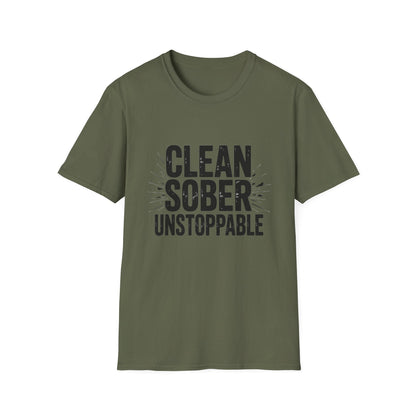 Clean sober unstoppable Unisex Softstyle T-Shirt - NEXT CHAPTER APPAREL