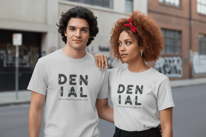 DENIAL Unisex soft style t shirt Addiction recovery apparel - NEXT CHAPTER APPAREL