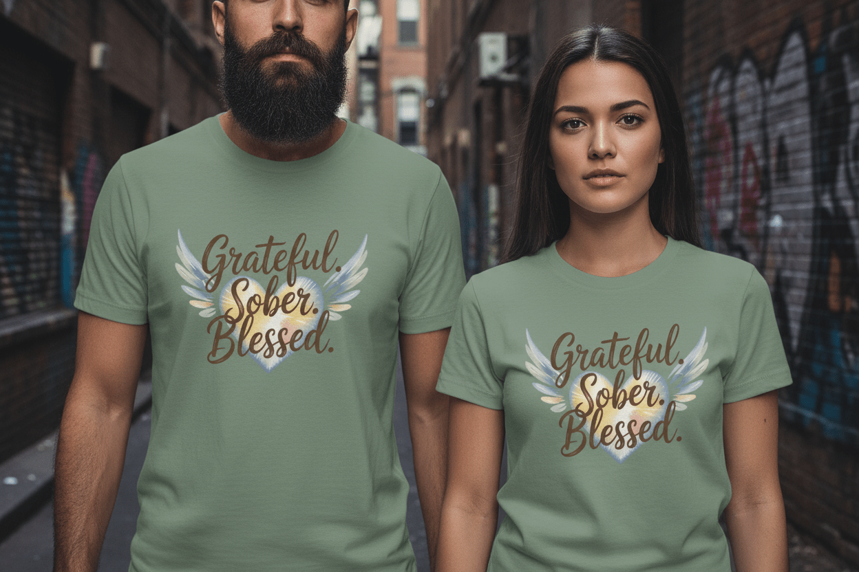 Grateful Sober Blessed Recovery Addiction T Shirt - NEXT CHAPTER APPAREL