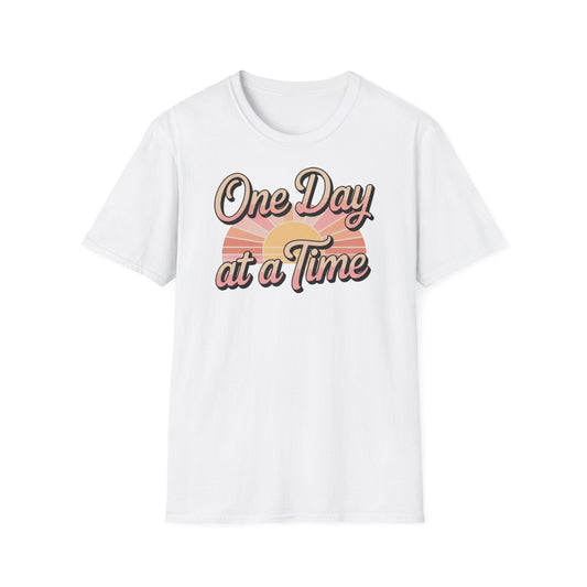 One day at a time Unisex Softstyle Recovery addiction T shirt - NEXT CHAPTER APPAREL